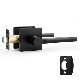 Probrico Square Black Passage Door Handle Heavy Duty Keyless Door Lever Lock for Hallway Closet Interior Door Knobs Lockset, 1 Pack