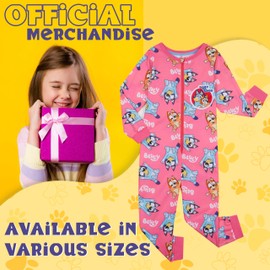 Bluey Girls Jersey Onesie with Cuffed Sleeves and Ankles, Cosy Loungewear - Gifts for Girls (Pink, 3-4 Years)