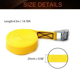 MroMax 0.98" Width x 14.76ft Length Lashing Straps Polypropylene Cam Buckle Lashing Straps 250Kg Load Cargo Tie Down Strap 25mm x 4.5M for Moving Cargo Yellow Tone 1Pc