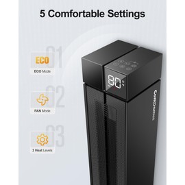ComDomus Space Heater Large Room, 25” Electric Room Heaters for Indoor Use with 120° Oscillation, 3 Heat Levels, 3 Modes, Multiple Safety Protections, 12H Timer, Black Ceramic Tower Heater for Bedroom
