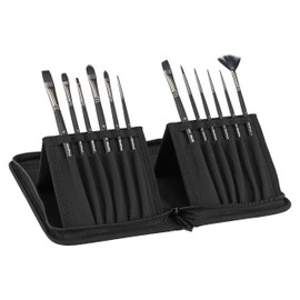 Black Swan Artist 12 Piece Paintbrush Set, Synthetic Red Sable Bristles with Short Handles and a Travel Organizer Case