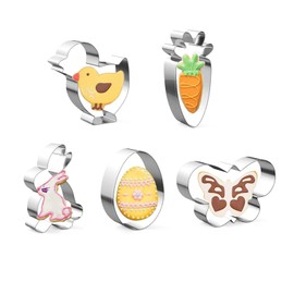 Gexinsely Ausstecher Ostern, 5 Stück Ausstechförmchen Ostern Set,Edelstahl Ausstechformen Osterplätzchen Keksausstecher für Backen, Ei,Hase, Küken, Blume, Schmetterling
