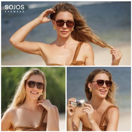 SOJOS Retro Polarized Aviator Sunglasses for Women Men,Trendy Square Shades UV400 Protection SJ2605 Tortoise/Gradient Brown