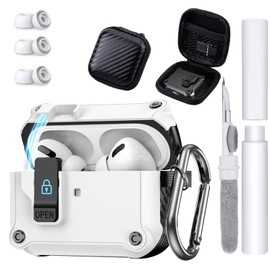 OSALOLO Funda para Airpods Pro 2da Generación, Protectora Resistente Case Compatible con AirPods Pro 2, con Bloqueo de Seguridad, Kit de Limpieza, Estuche y 3 Pares de Almohadillas (S/M/L) (Blanco)