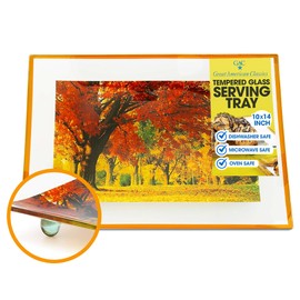 GAC Rectangular Tempered Glass Serving Tray on Glass Ball-10x14 Inch Colored Platter-Break and Chip Resistant Serving Tray for Dining & Parties