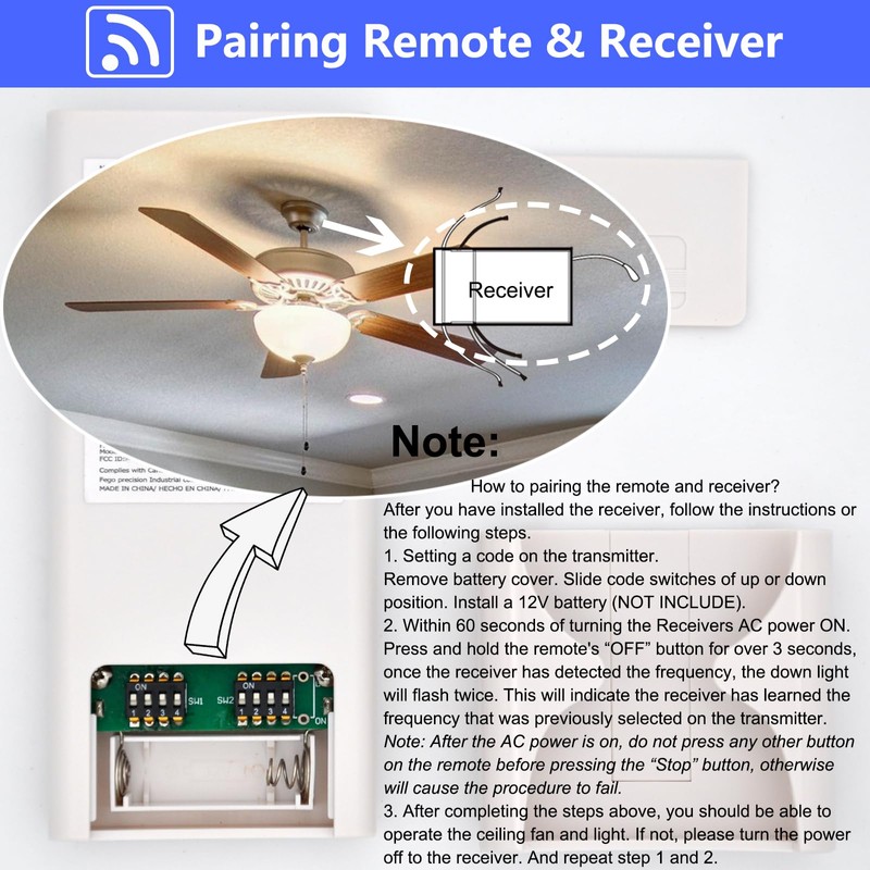 RCS213-A Universal Ceiling Fan Remote Control Kit Replacement for Hand-Held