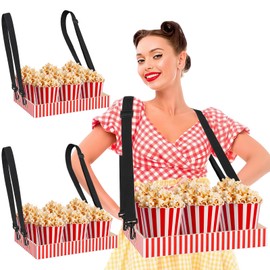 2 Pack Wooden Snack Trays with Strap,15.7 x 11.8 x 2.2 Inch Red Snack Tray, Movie Snack Trays,Snack and Beverage Carrier Party Tray Snack for 20's Theme Costume Accessory Prop Adult Carnival