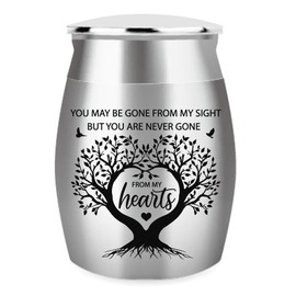 arricraft 1.57 Inch Small Keepsake Urns for Human and Pet Ashes, Mini Cremation Urns for Ashes Stainless Steel Memorial Ashes Tree of Life Pattern and Text Design Decorative Urns