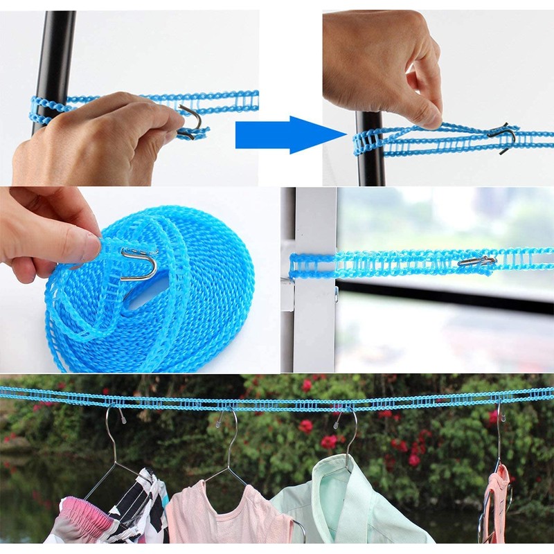 (2 pieces) Laundry Clothesline Approx. 16.4 ft (5 m) Windproof