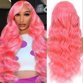 Shciyair Pink Lace Front Wig Human Hair 200 Density 13x4 Body Wave HD Lace Front Wigs Human Hair Pre Plucked With Baby Hair Pink Color Human Hair Wig For Women 32 Inch