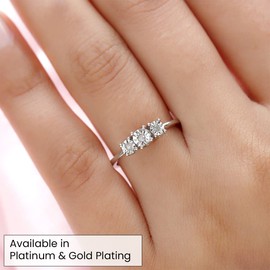 TJC Trilogy Ring Gift for Women Wife Girls Ladies and Mother Size I with Gemstone in Platinum Plated 925 Sterling Silver April Birthstone