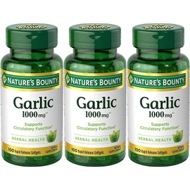Nature’s Bounty Garlic Extract Supplement, Supports Circulatory Function, 1000 mg Rapid Release Softgels, 100 Count, Pack of 3