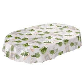 Anro Oilcloth Tablecloth, Wax tablecloths Washable, Herbs Green Beige Organic Basil