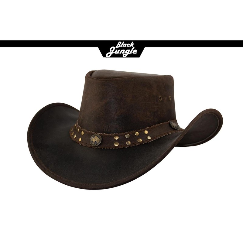 Black Jungle Yukon Leather Western Hat Australia Cowboy Hat, brown