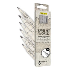 ONLINE Recycled Newspaper Pencils I Value Pack 6 x Environmentally Friendly Pencils Set HB I Pen Set for Drawing, Painting, Sketching, Writing I for Children, School, Artists