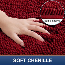 smiry Luxury Chenille Bath Rug 59''x20'', Extra Soft and Absorbent Shaggy Bathroom Mat Rugs, Machine Washable, Non-Slip Plush Carpet Runner for Tub, Shower, and Bath Room, Burgundy