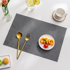 marysgift Table Mats Set of 6, Place Mats Table Placemats Washable Non-slip Heat Insulation Woven Vinyl for Kitchen Dinning Restaurant 17.7"X11.8", 4066-Dark Grey
