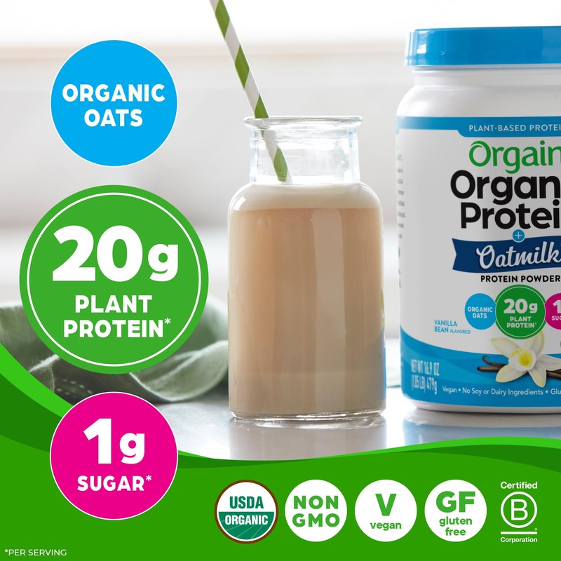 Orgain Organic Vegan Protein Powder + Oat Milk, Vanilla Bean