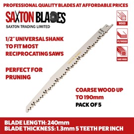 5x Saxton 240mm Reciprocating Sabre Saw Wood Blades R1021L fits Bosch, Dewalt, Makita