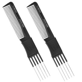 Biaungdo Carbon Lift Teasing Comb with Metal Prong, 2 Pack Black Hair Teasing Combs Hair Pick Comb Teasing Lifting Fluffing Comb with 5 Stainless Steel Pins for Women, Hair Salon