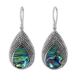 ISLAND PIERCINGS Elegant 925 Silver and Abalone Mother of Pearl Earrings Pendant Design Handmade SER397, Mother of Pearl