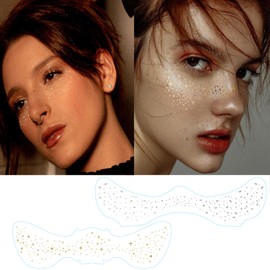 (12 Pcs) Glitter Freckles Face Tattoo, Glitter Freckles for Face, 6pcs Gold Sparkle Freckles+6pcs Silvery Sparkle Freckles, Face Glitter Makeup Patches (Gold+Silvery-1)
