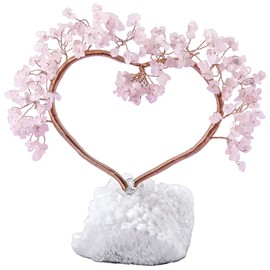 rockcloud Handmade Love Heart Shape Crystal Money Tree with Natural Rock Quartz Geode Base for Wedding Home Office Decor for Wealth and Luck, Rose Quartz