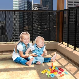 6 m Children's Safety Net, Balcony Railing, Stair Safety Net, Sturdy Fence Net, Children, Pets, Toy Patio Protection Net, with Nylon Rope, Drawstring, Floor Buckle, 6 x 0.9 m, Black