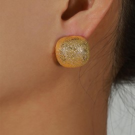 Frigotine Chunky Gold Geometric Stud Earrings for Women, Trendy Statement Dome Square Lightweight Hypoallergenic Earing Prom Vintage Jewelry Gift