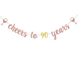 WEIANDBO Cheers to 90 Years Rose Gold Glitter Banner,Pre-Strung,90th Birthday/Wedding Anniversary Party Decorations Bunting Sign Backdrops,cheers to 90 years