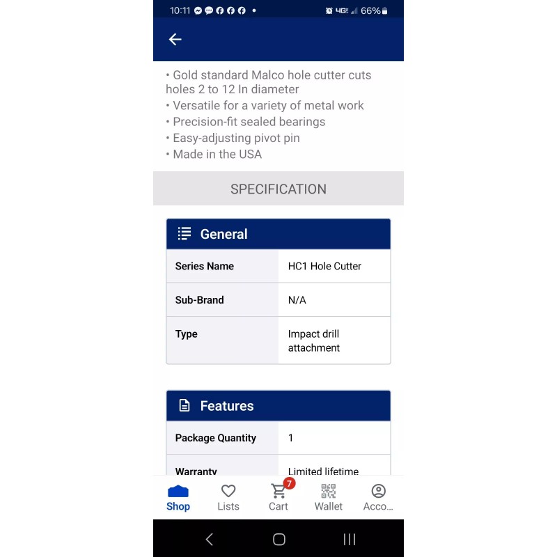 Malco HC1 2-12 In Hole Cutter For With Impacts And