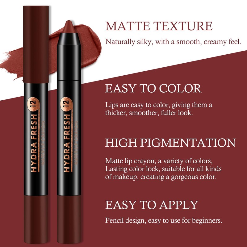 Matte Lip Crayon Lipstik Pencil Velvety Creamy Lip Liner Full