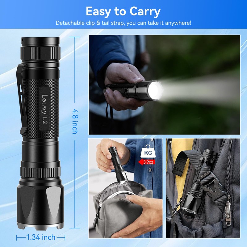 LETMY Rechargeable Flashlights High Lumens, 2 Pack 2000 Lumens Super