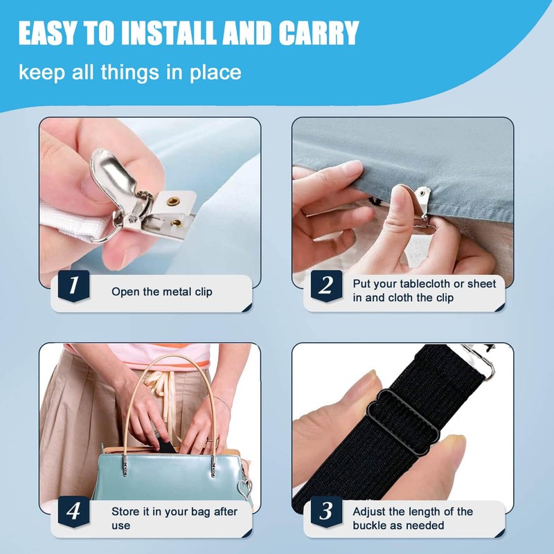 Tablecloth Clips for Outdoor Thick Tables Hidden Strap 5 Pack,