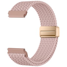 Mastten 18mm Fabric Elastic Magnetic Watch Strap Compatible with Garmin Vivoactive 4s Strap - Venu 3S Venu 2S Band, Soft Nylon Quick Release Braided Watch Straps for Women Men, Pink