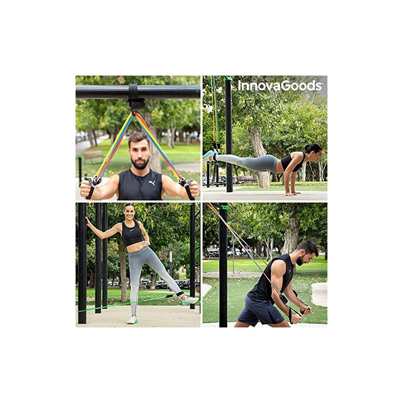 Set of Adjustable Stretch Bands with Accessories and Exercise Guide