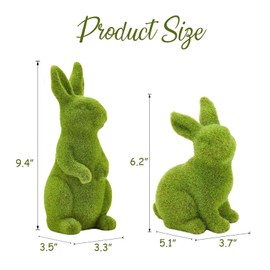 SafeSir 2 PCS Moss Bunny Decorative Figurines Flocked Resin Easter Bunny Decor Green Moss Bunnies for Spring Indoor Table and Bookshelf Decorations Home Rabbit Decorations(Large)