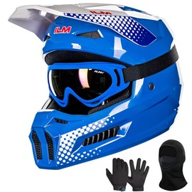 ILM Youth Dirt Bike Helmets Kids ATV Helmet Motorcross BMX Off Road Motorbike with Goggles Gloves Mask DOT Model MT601Y (Popart Blue, Youth-Large)
