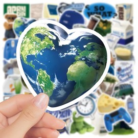 50PCS Cute Blue Girl Heart Ins Stickers, Realistic Aesthetic Vsco Trendy Stickers Packs for Water Bottles, Laptop, Phone, Kawaii Vinyl Waterproof Decals for Girls Teens Kids Adults