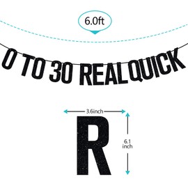 Cartel rápido real de 0 a 30, texto Cheers to 30 Years/Dirty 30 Bunting Sign, suministros de decoración de fiesta de 30 cumpleaños, purpurina negra