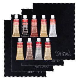 Amaco Rub n Buff Gold, Silver, Ebony, Pewter & Copper 9 0.5oz/15ml Gilding Wax with 3 5"x7" Microfiber Cleaning Cloths - Microfiber Cloths for Smooth Metallic Finish - Wide Coverage and Waterproof Wax