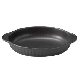 Santo 18558 Banko Ware Oven-Safe Au Gratin Dish, Diameter 8.3 x 5.1 inches (21 x 13 cm), Vertical Bar, Oval, Black, Made in Japan