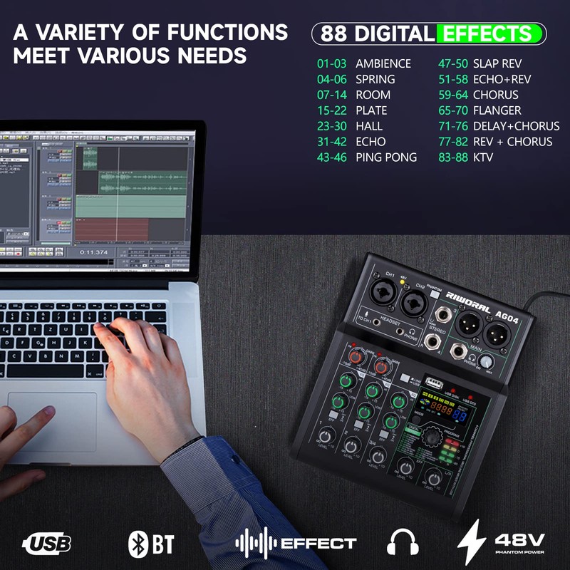 4 Channel Audio Mixer With Effects 88 Dsp Mixer Mixing