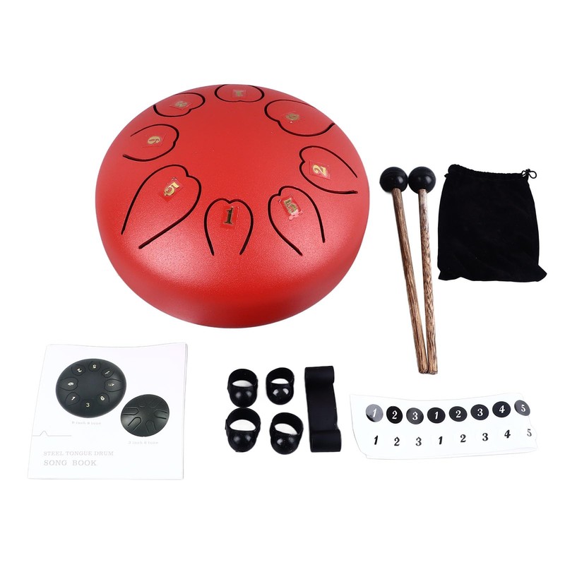 Handpan Drum, Tongue Drum Pleasant Resonant for Music Performance (Red)