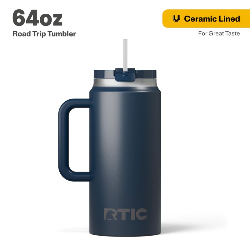 RTIC 64 oz Ceramic Lined Insulated Road Trip Tumbler, Leak-Resistant