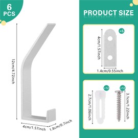 Kssvzz Coat Hooks Wall Mounted 6Pcs, Double Wall Hooks Design for Jackets, Coats, Scarves, Towel, Handbags and More- Ideal for Entryway, Hallway, Kitchen, Bathroom, Bedroom (Silver)