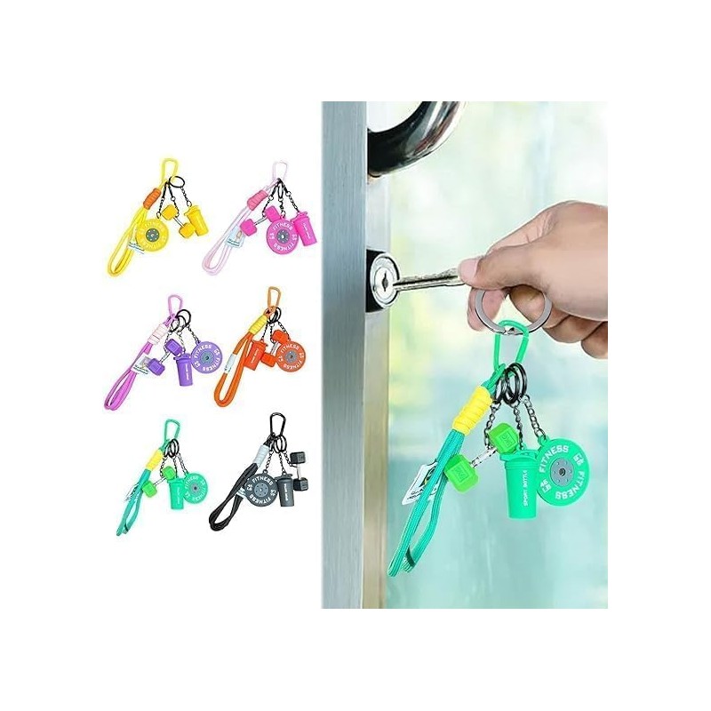 Gym Dumbbell & Weights Keychain, Creative Kettlebell Barbell Fitness Keychain