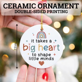 Teacher Gifts for Women - Christmas Ceramic Ornament - It Takes a Big Heart to Shape Little Minds - Teacher Appreciation, Birthday, Thank You Gifts from Students, Christmas Tree Decorations