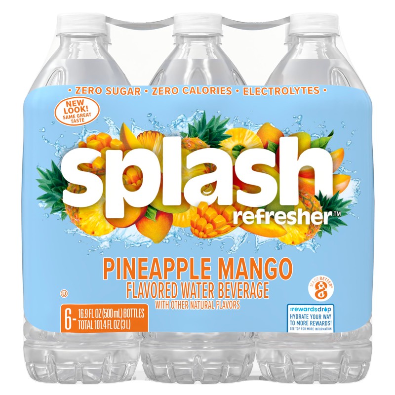 Splash Refresher Flavored Water Bottles, Pineapple Mango Flavor - 6-Pack,