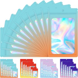 EgticLive 100 Pack Holographic Mylar Bags with Window, Resealable Bags for Small Business Gradient Color ZipLock Packing Bags for Samples, Party Favors